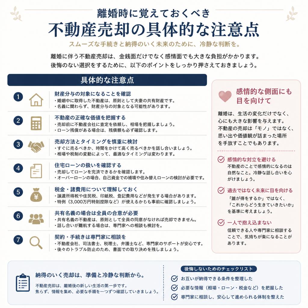 4. 離婚時の不動産売却：注意すべきポイント