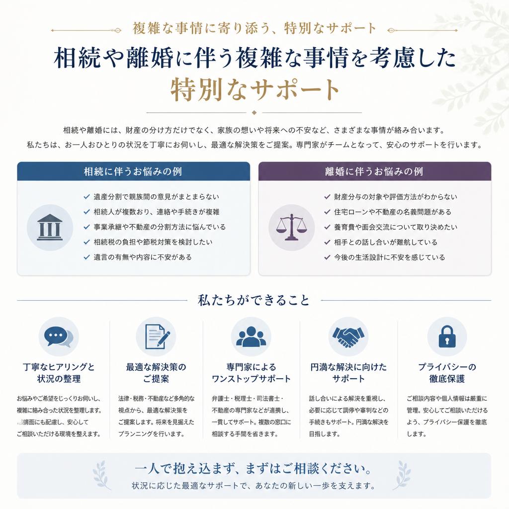 相続や離婚に伴う特別なサポート