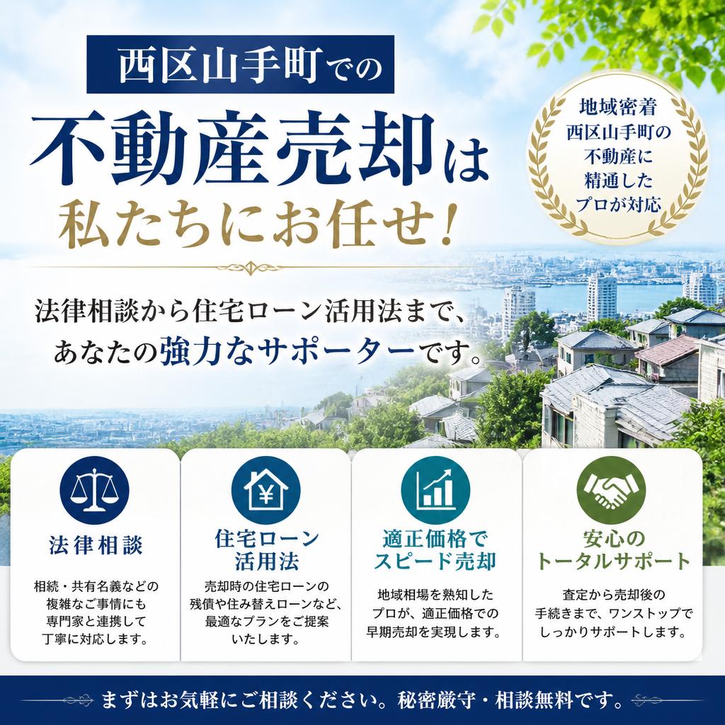 西区山手町での不動産売却は私たちにお任せ！法律相談から住宅ローン活用法まで、あなたの強力なサポーターです。