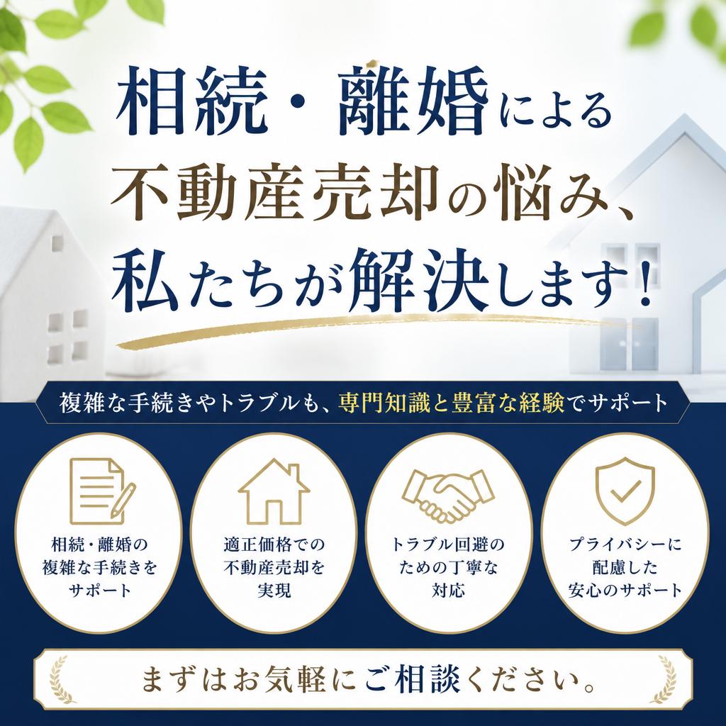 相続・離婚による不動産売却の悩み、私たちが解決します！